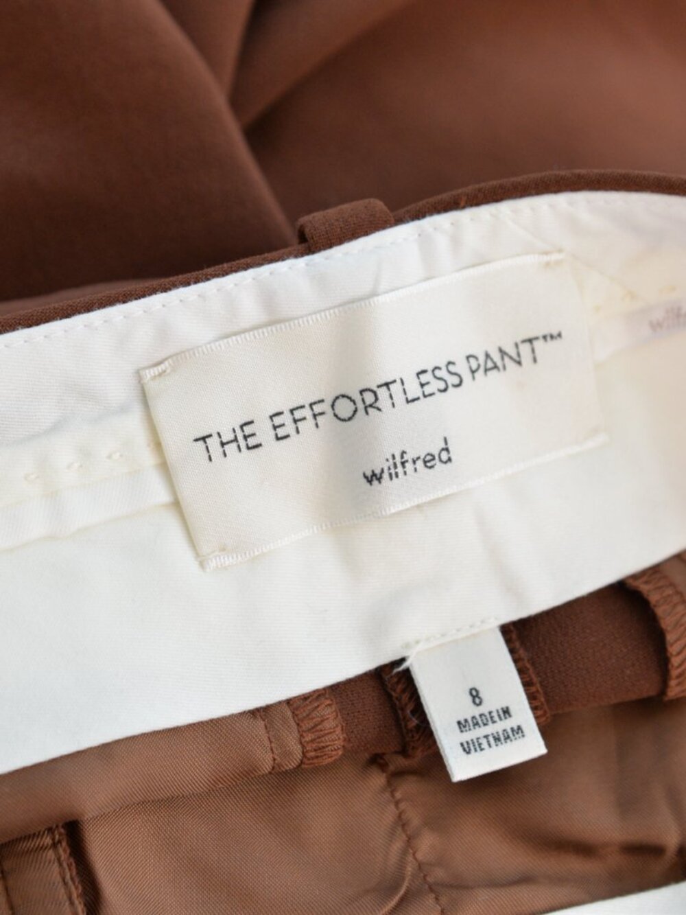 NWT Aritzia Wilfred Effortless Pants Brown Cognac Sz 8 - Picture 4 of 7